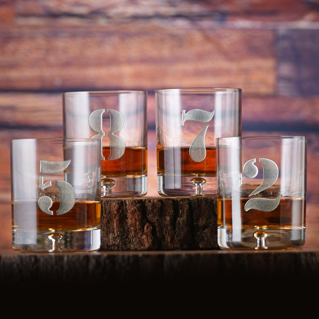 Engraved Numbered One through Eight Whiskey Glass Set