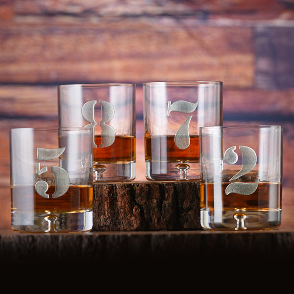 Engraved Numbered One through Eight Whiskey Glass Set
