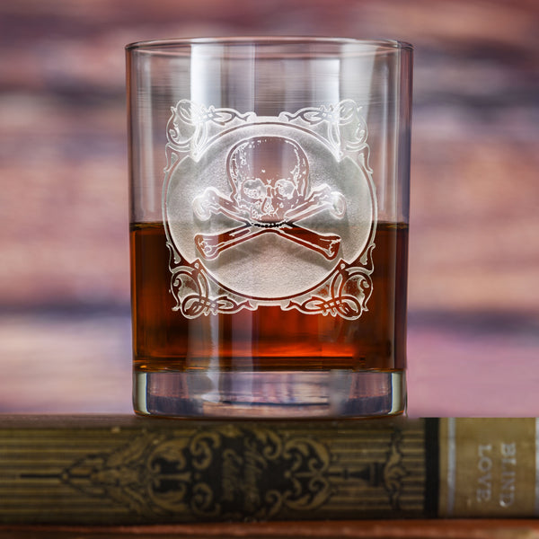 Engraved Skull and Bones Whiskey Glass