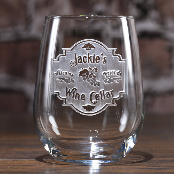 Personalized Wine Cellar Stemless Wine Glass