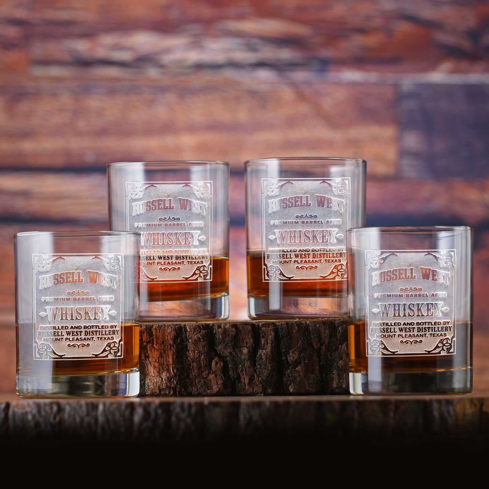 Whiskey Label Engraved Bar Glasses (Set of 4)