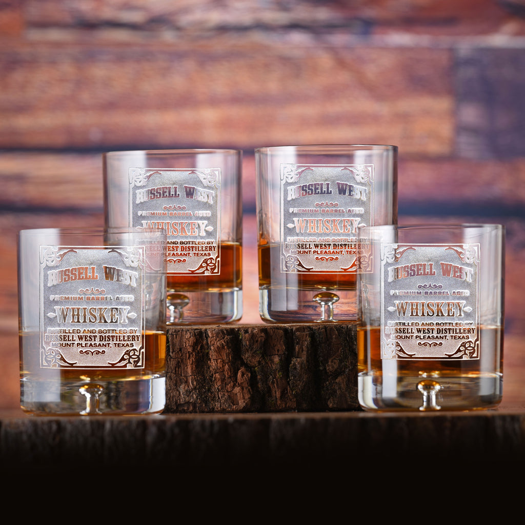 Whiskey Label Engraved Bar Glass SET of 4