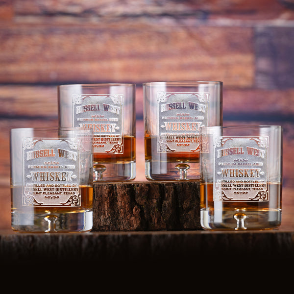 Whiskey Label Engraved Bar Glass SET of 4