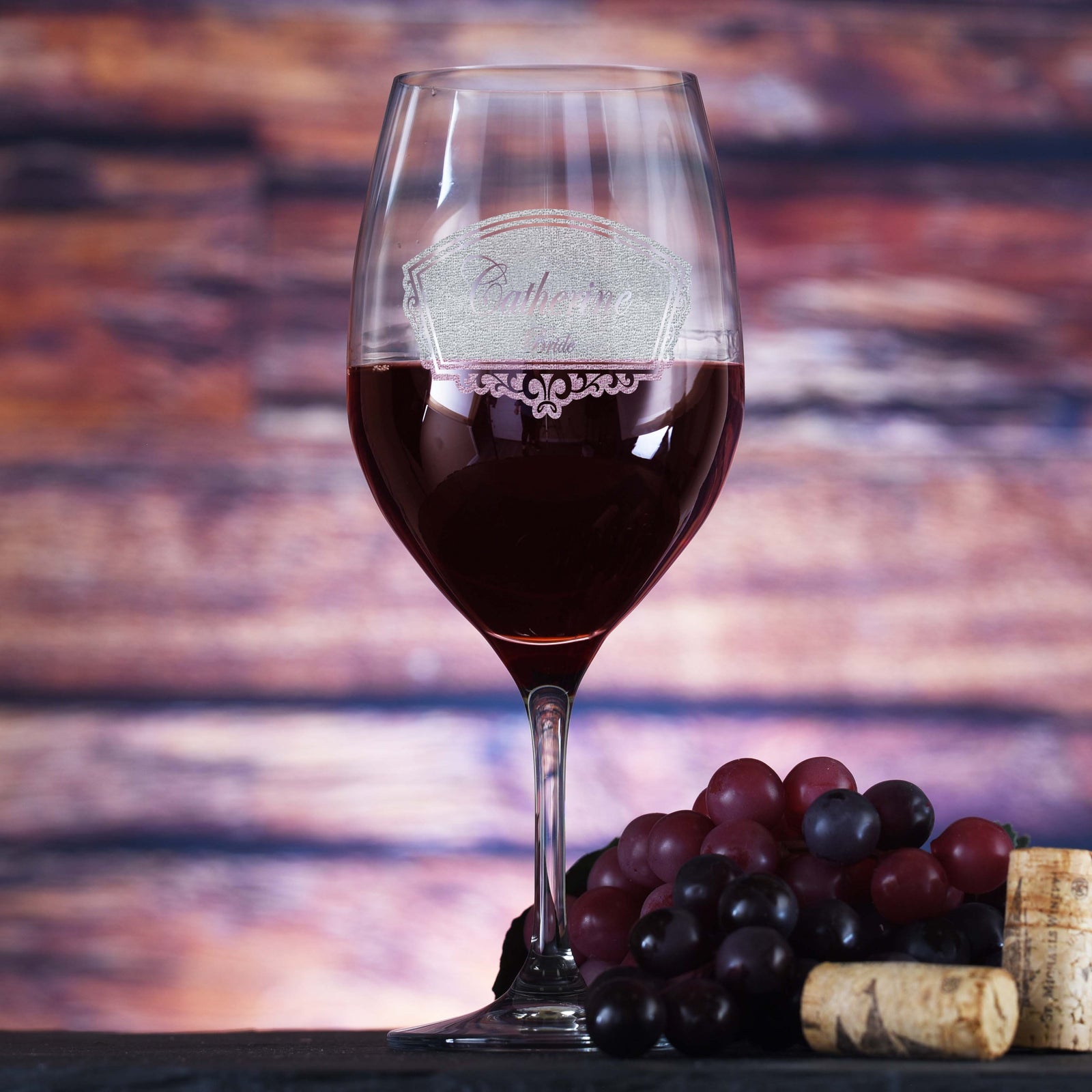 Laser-Etched Crystal Red Wine Glasses