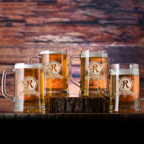 Custom engraved beer lover gifts including beer mugs, pilsner and pint glasses and growlers.