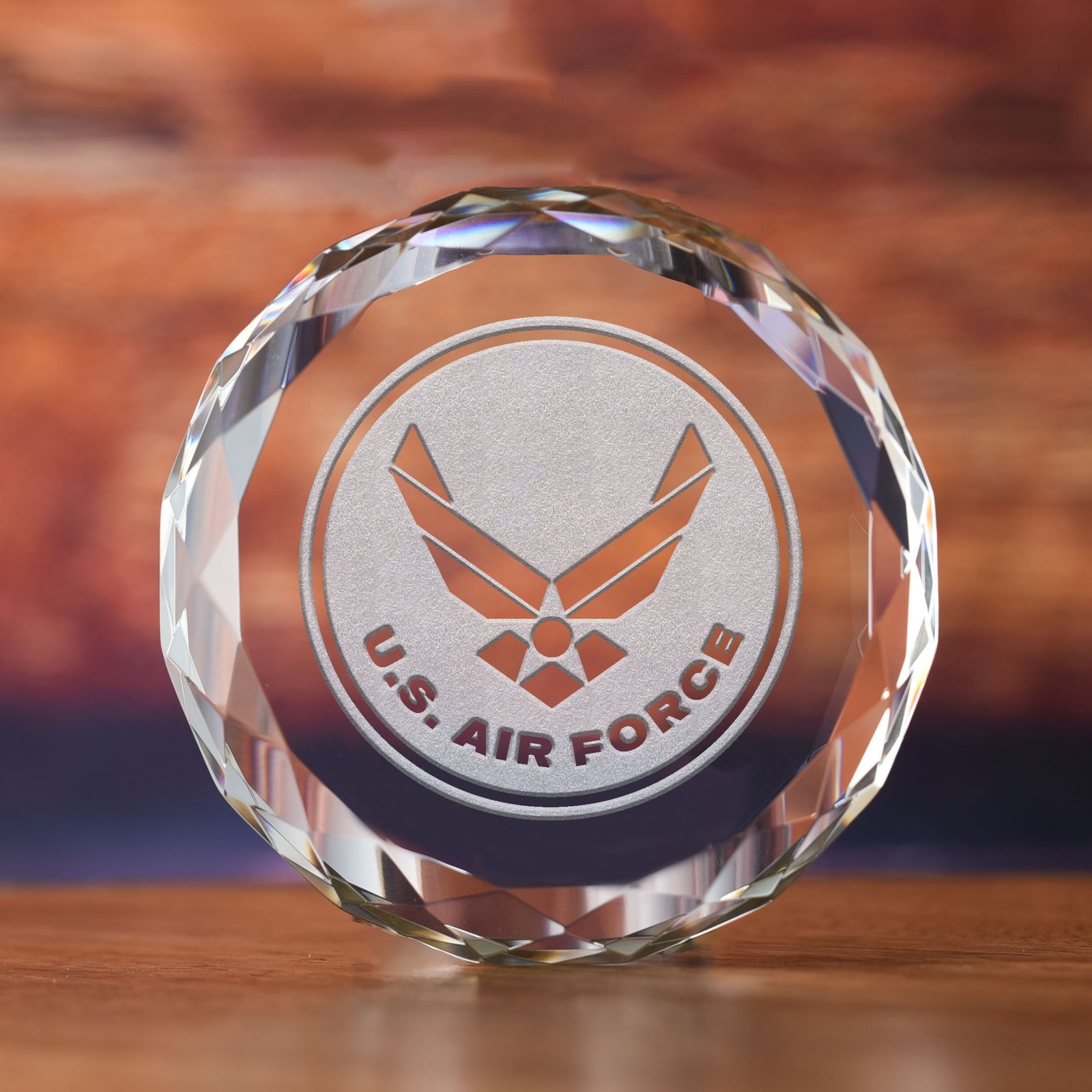 Crystal Paperweight, Air Force Seal Insignia, Engraved