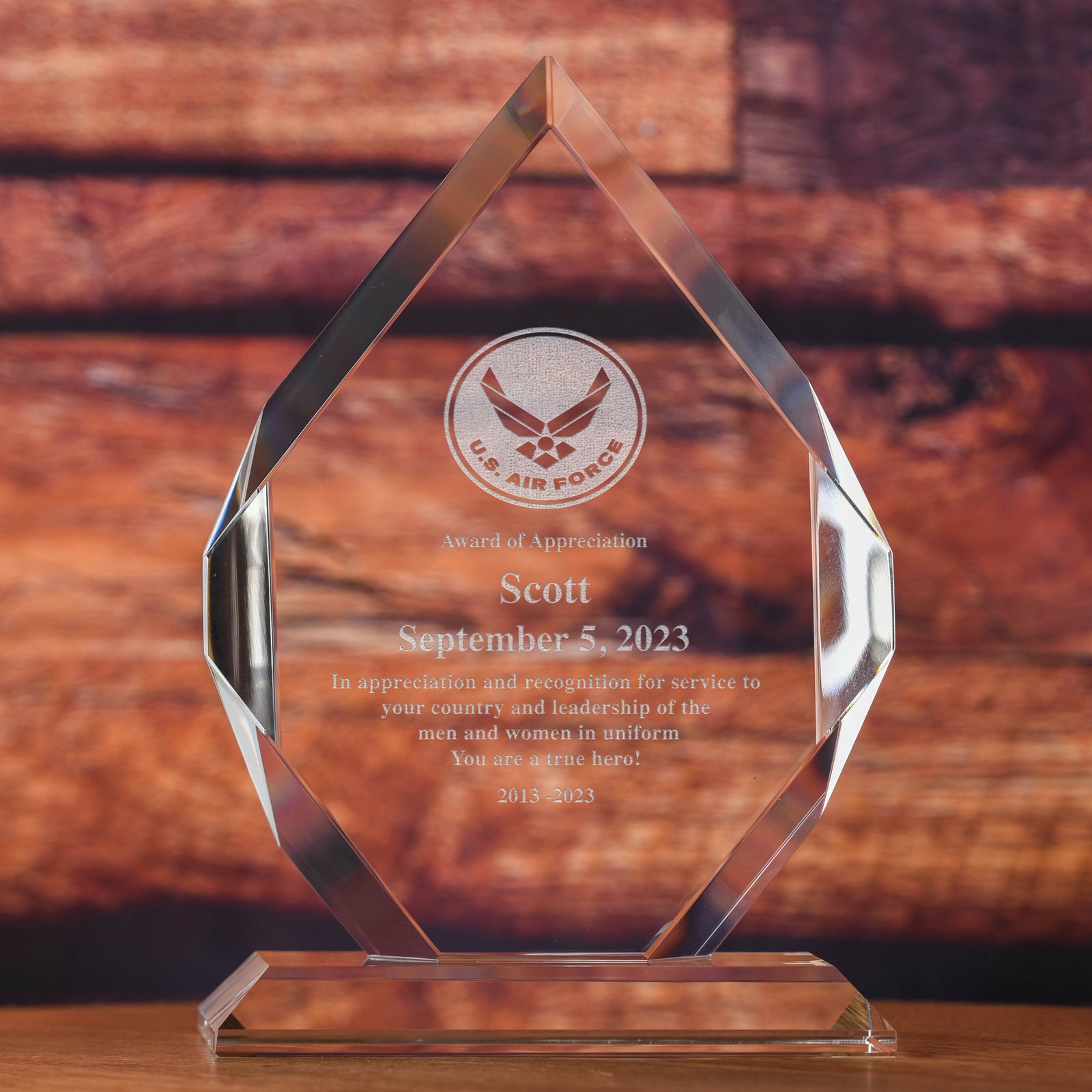 Military Optic Crystal Diamond Recognition Award: Army, Navy, Air Force, or Marines