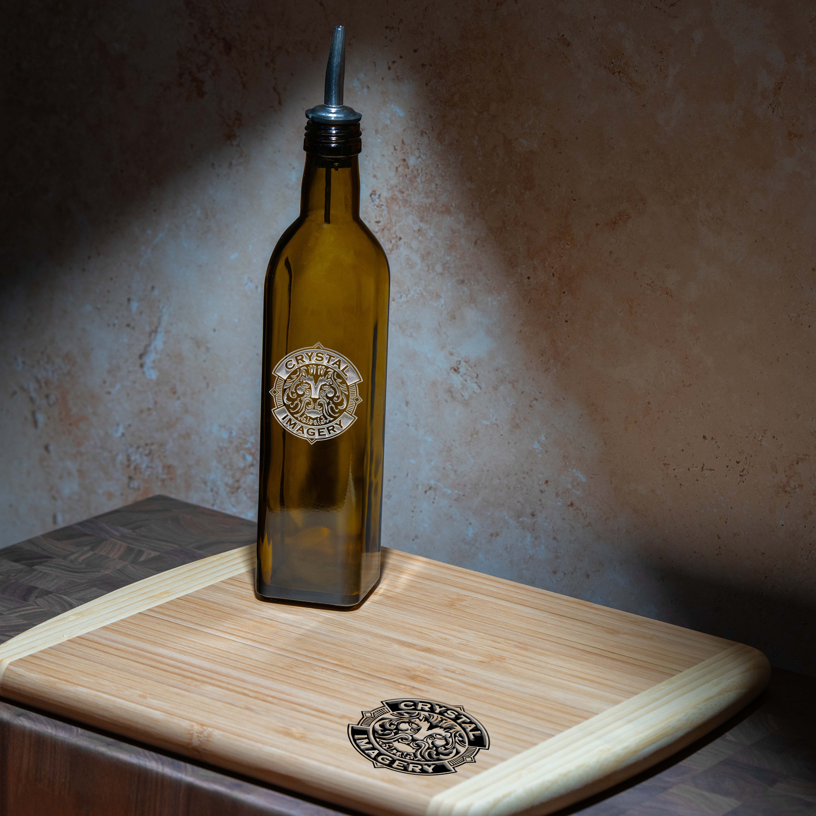 Personalized Logo Olive Oil Bottle & Engraved Cutting Board Gift Set
