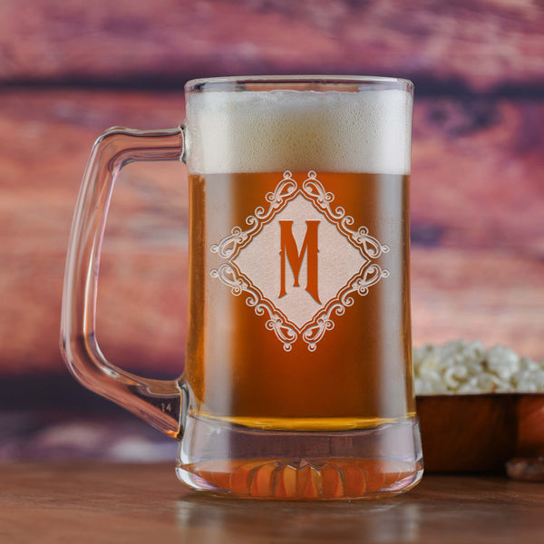 Diamond Monogram Engraved Beer Mug