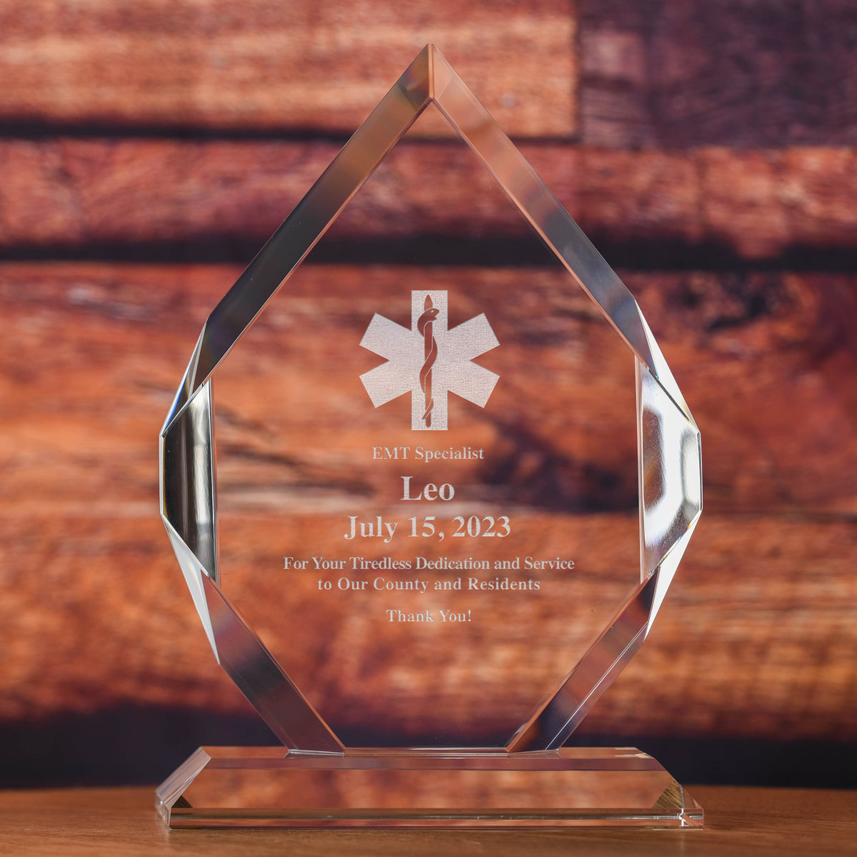EMT, First Responder, Optic Crystal, Diamond Recognition Award