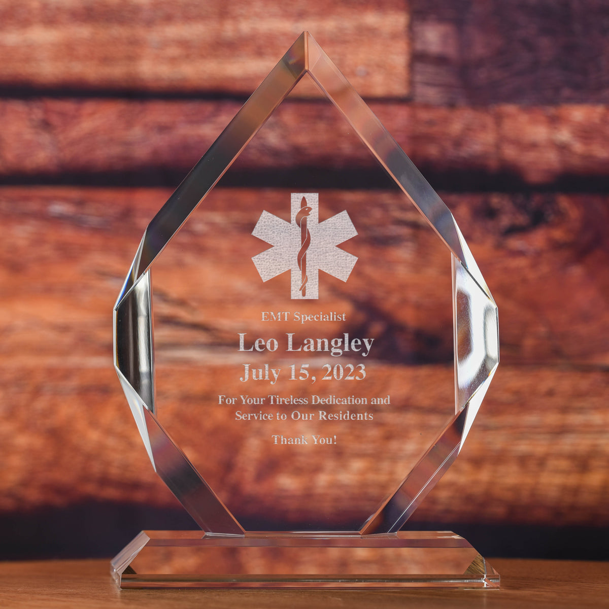 EMT, First Responder, Optic Crystal, Diamond Recognition Award