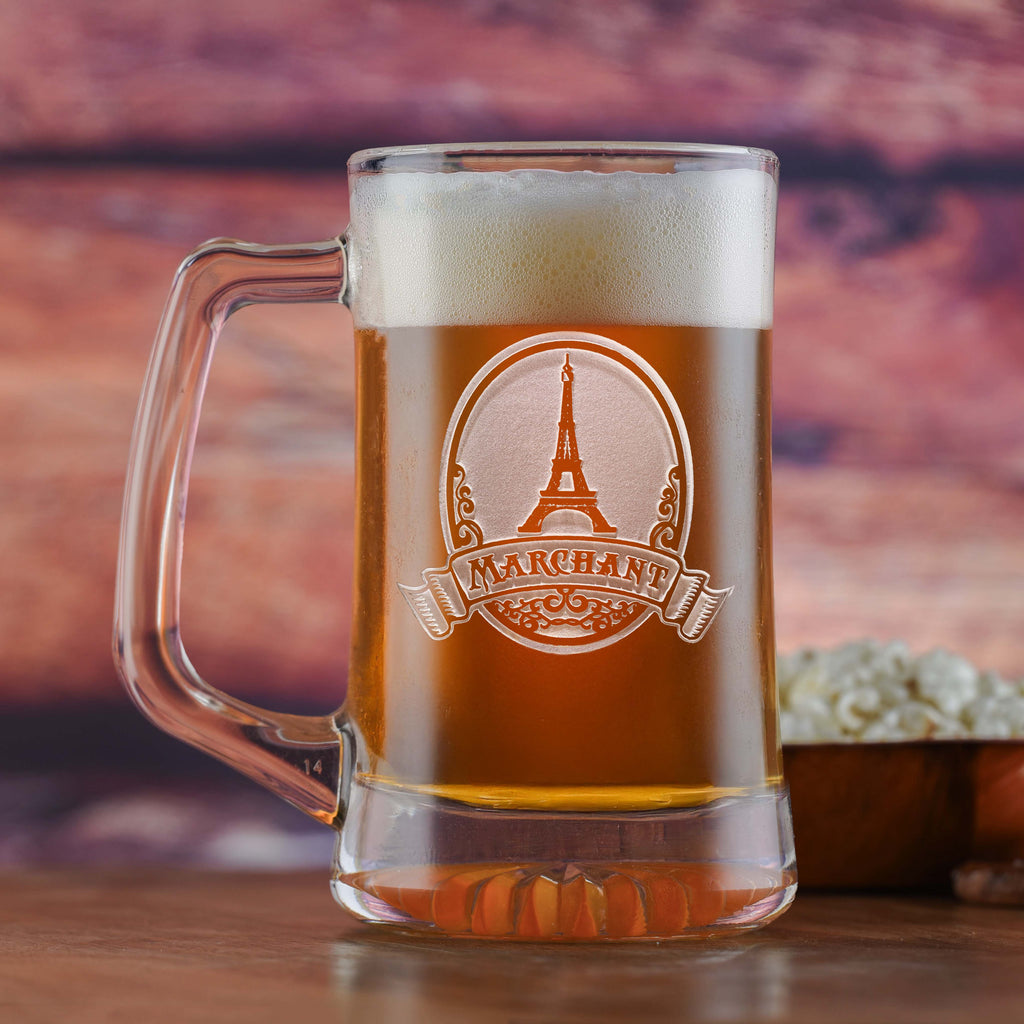 Eiffel Tower Engraved Personalized Beer Mug