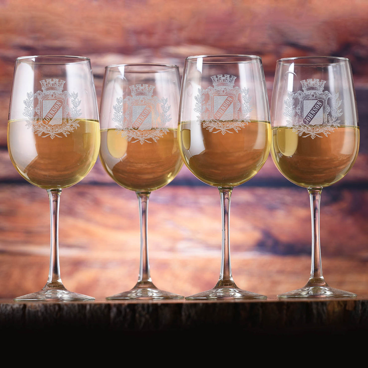 Laser Etched, Family Crest Wine Glass (Set of 4)