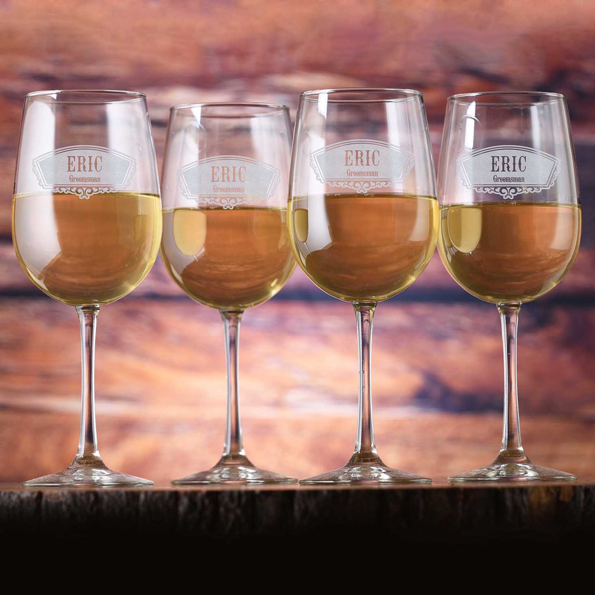 Laser Etched, Groomsman or Bridesmaid, Wine Glass (Set of 4)