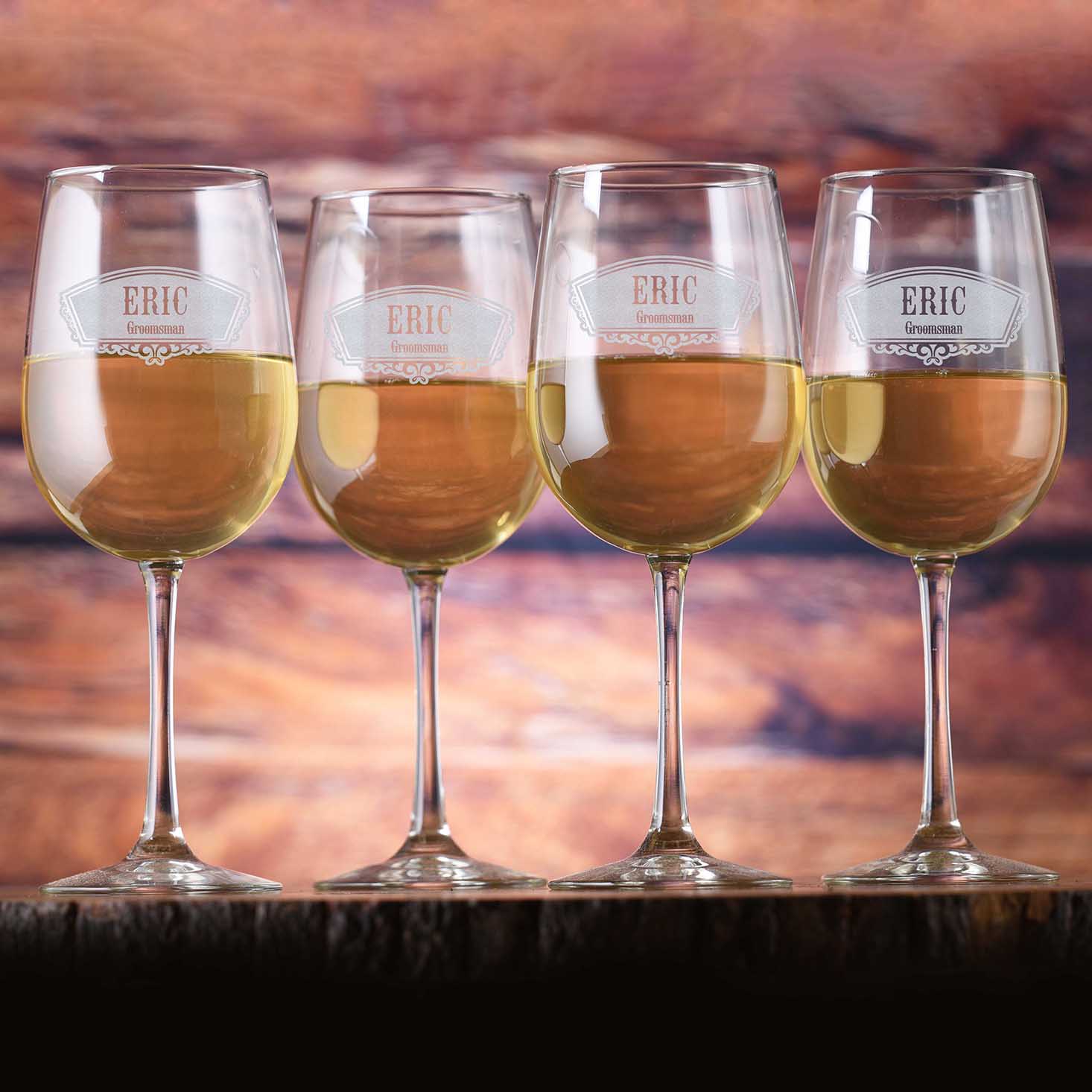 Laser Etched, Groomsman or Bridesmaid, Wine Glass (Set of 4)