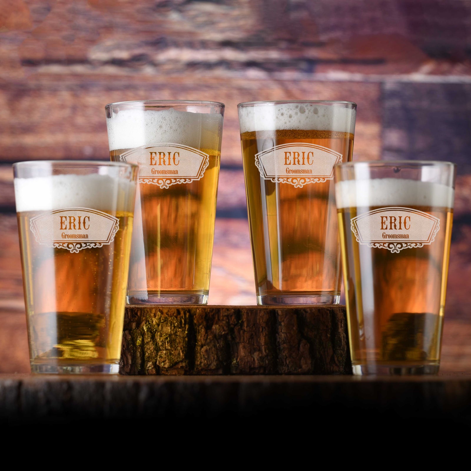 Laser Etched, Groomsman or Bridesmaid, Beer Pint Glass (Set of 4)