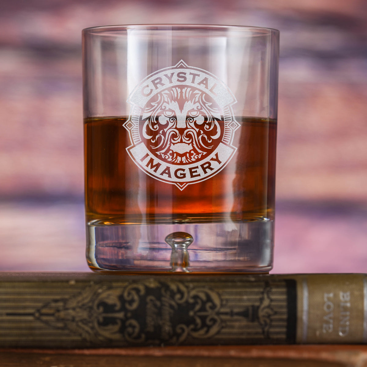 Laser Etched Your Logo, Ravenscroft Rocks Glass With Bubble Sham