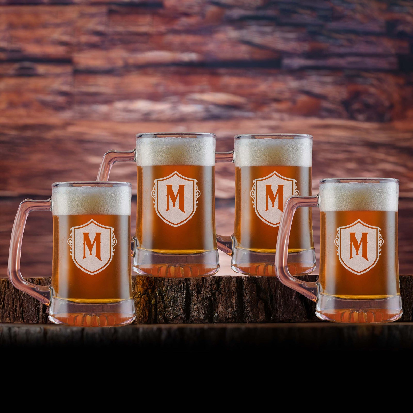 Laser Etched Monogram Beer Mug, Glass (Set of 4)