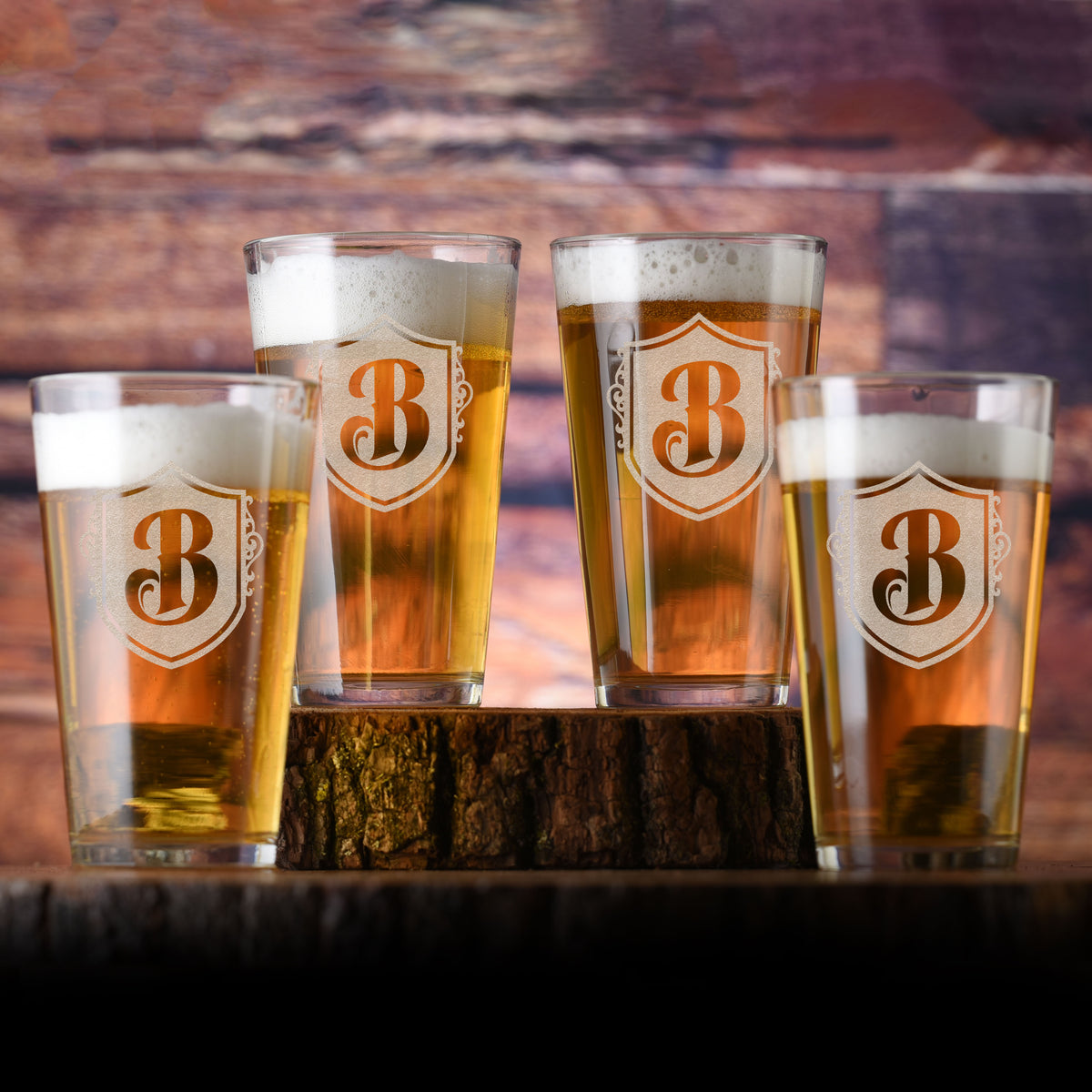 Laser Etched Monogram Beer Pint Glass (Set of 4)