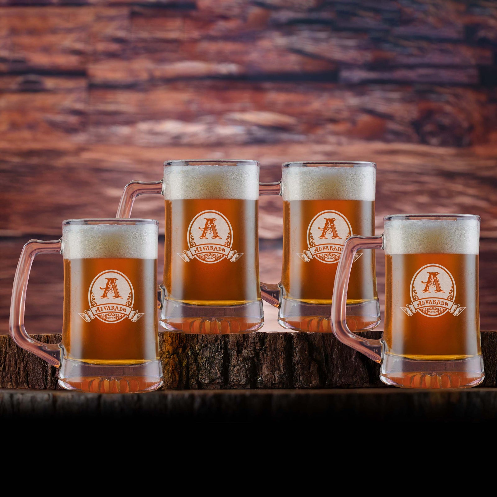 Laser Etched, Custom Beer Mug Glass Gift Set (4)
