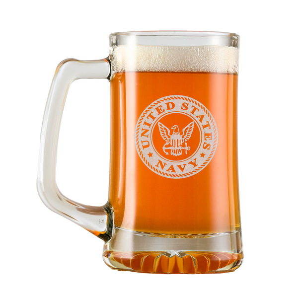 Laser Etched Navy Logo Beer Mugs Wholesale