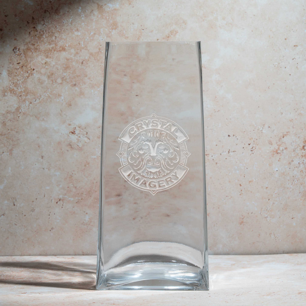 Custom Deep-Engraved Tapered Block Crystal Vase