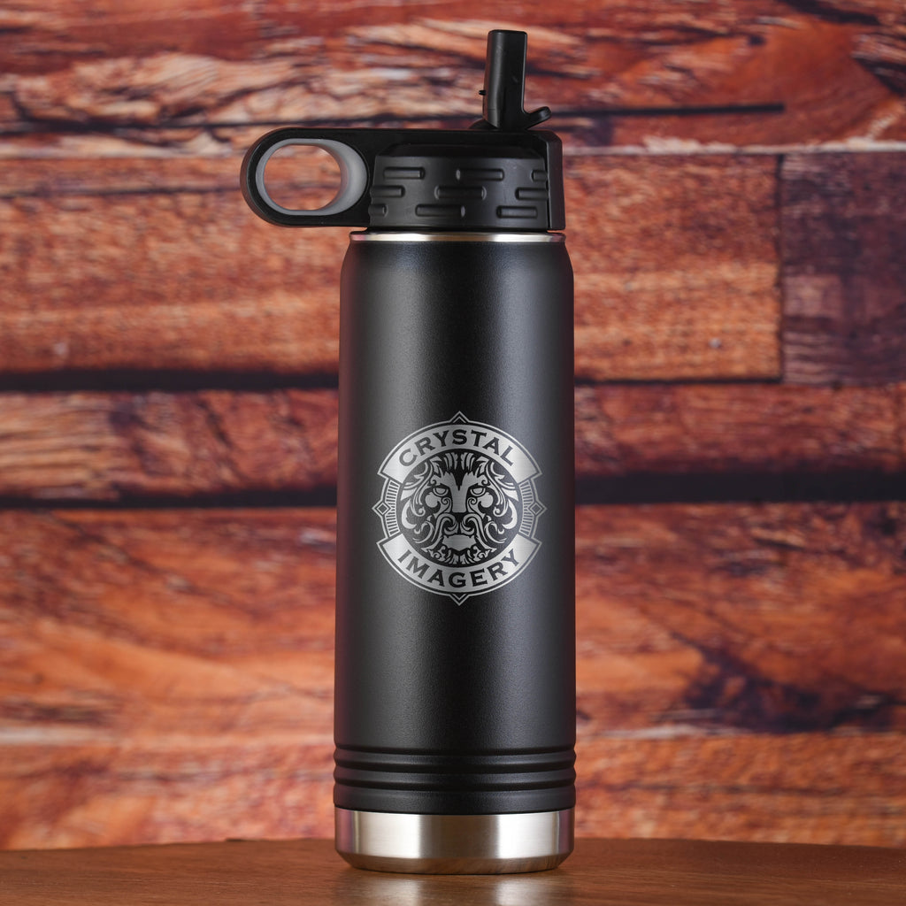 Custom Logo 20 oz Insulated Water Bottle Laser Etched– Crystal