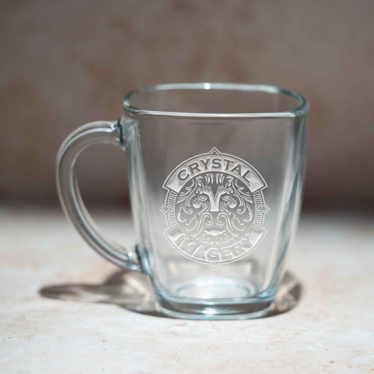 Custom Logo Glass Coffee Mug – Deep Engraved