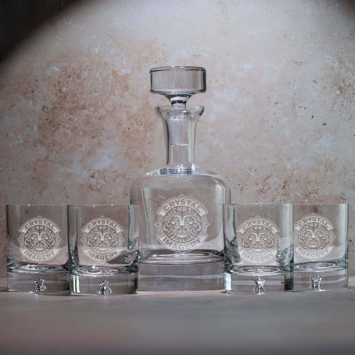 Wholesale only, Crystal Whiskey Decanter &amp; Glasses (Set of 5)