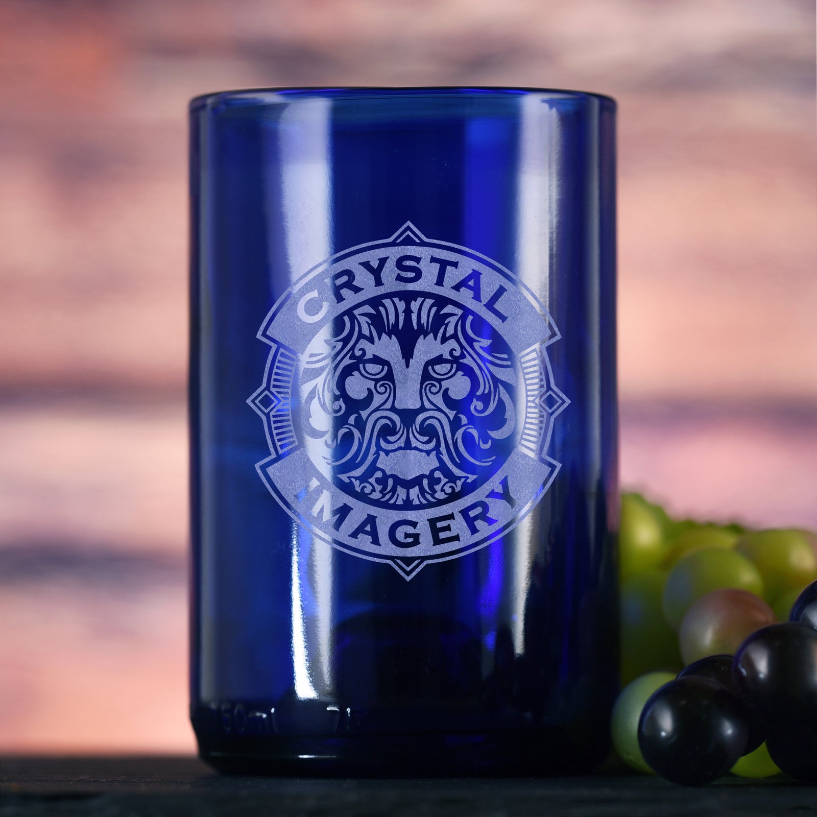 Laser Etched Logo Cobalt Recycled Wine Bottle Glass