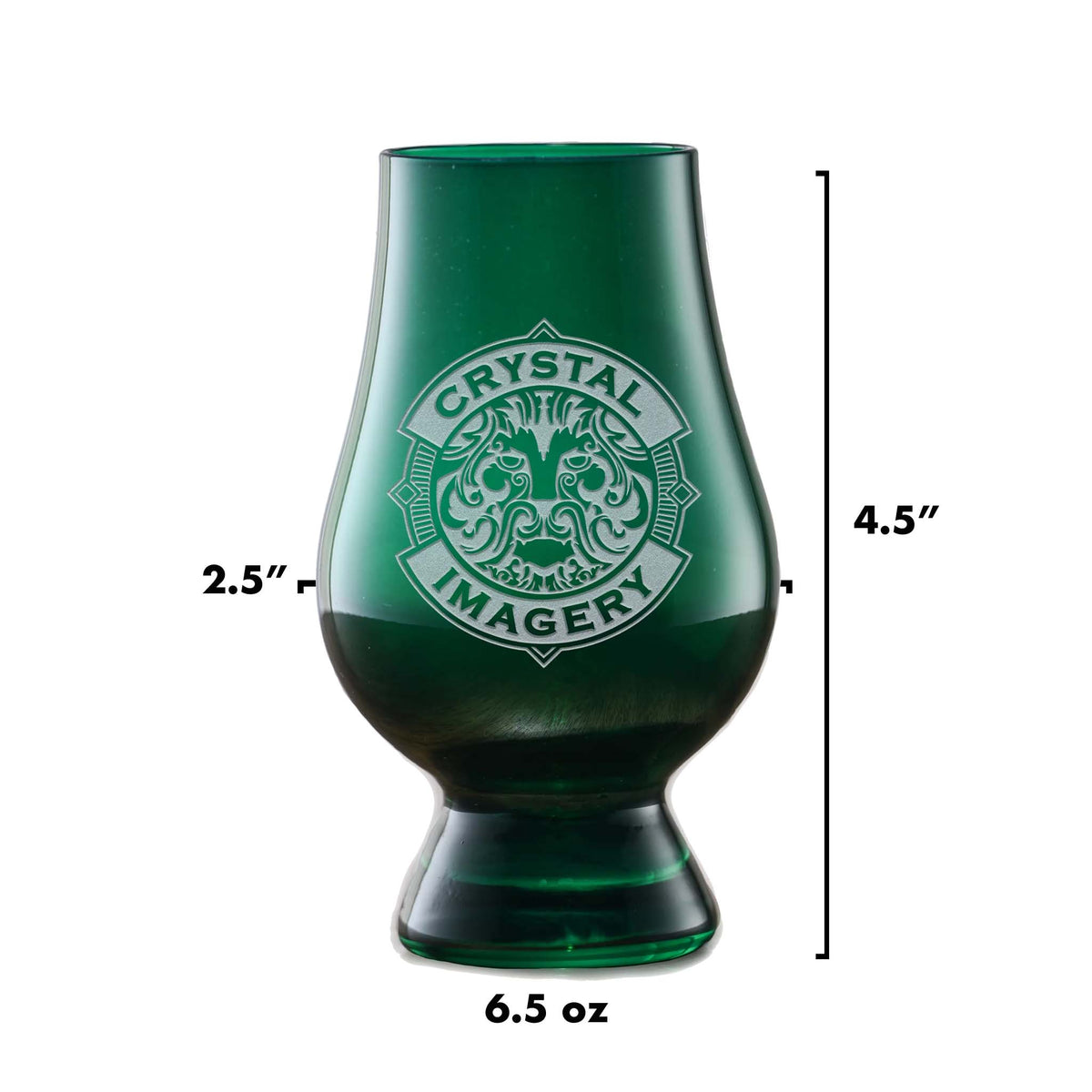 Green Glencairn Whisky Glass With Crest, Engraved