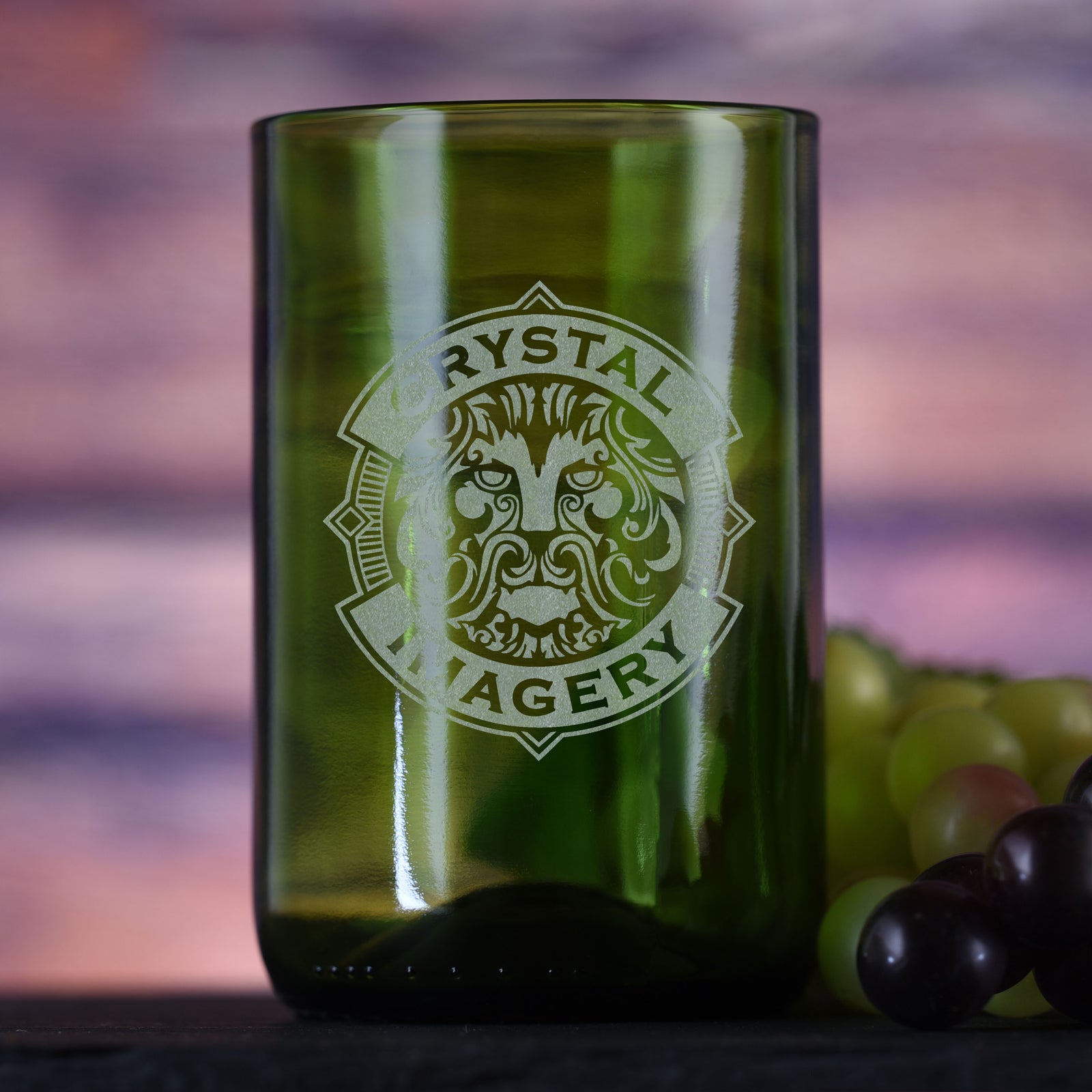 Laser Etched Logo, Green Recycled Wine Bottle Glass