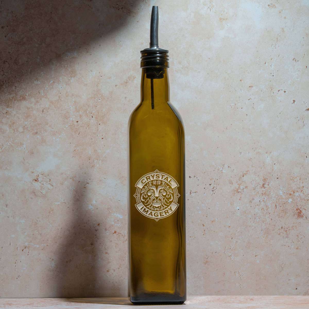 Logo Sandcarved Olive Oil Bottle – 500ml Antique Green Glass