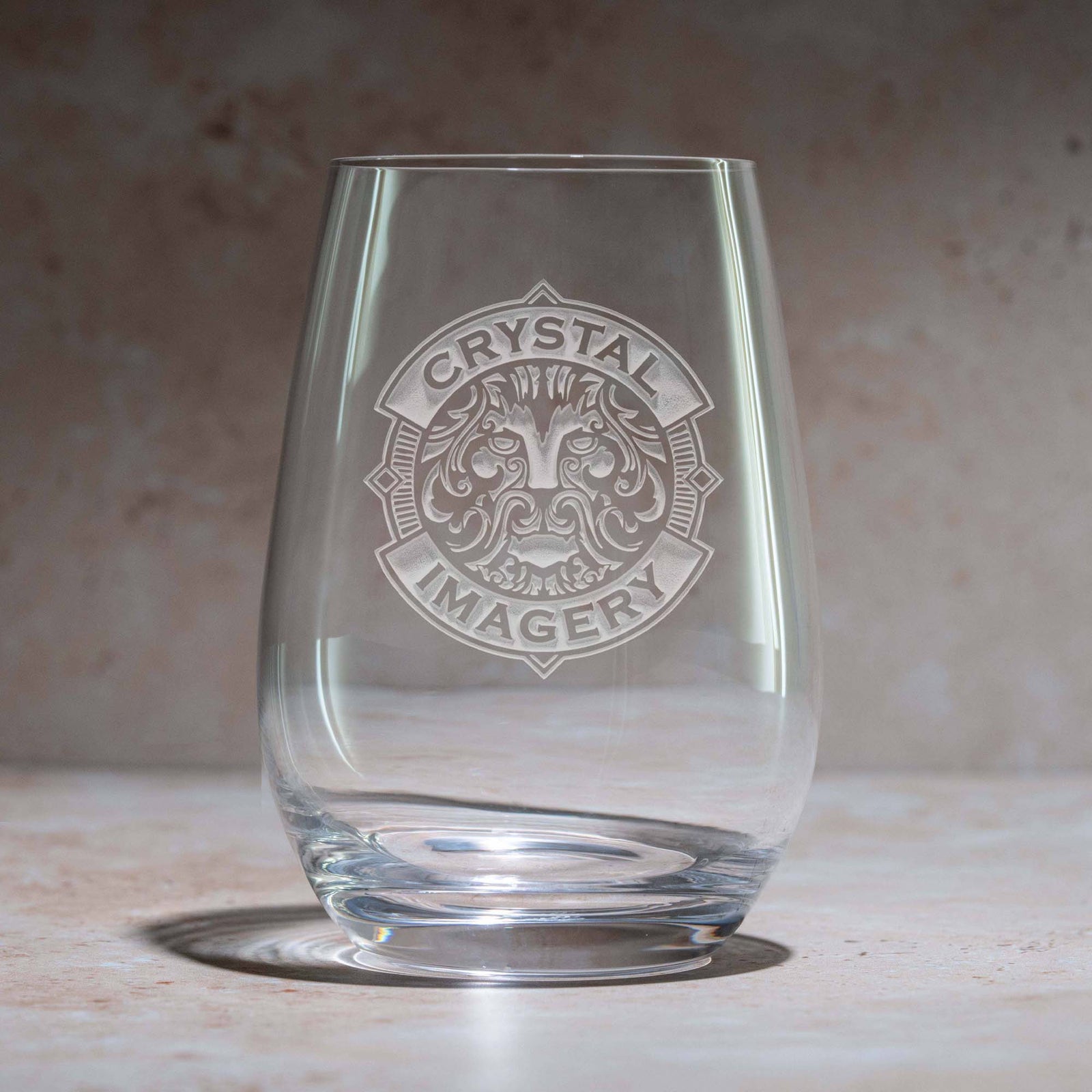 Deep Engraved, Your Logo, Crystal Stemless Wine Glass
