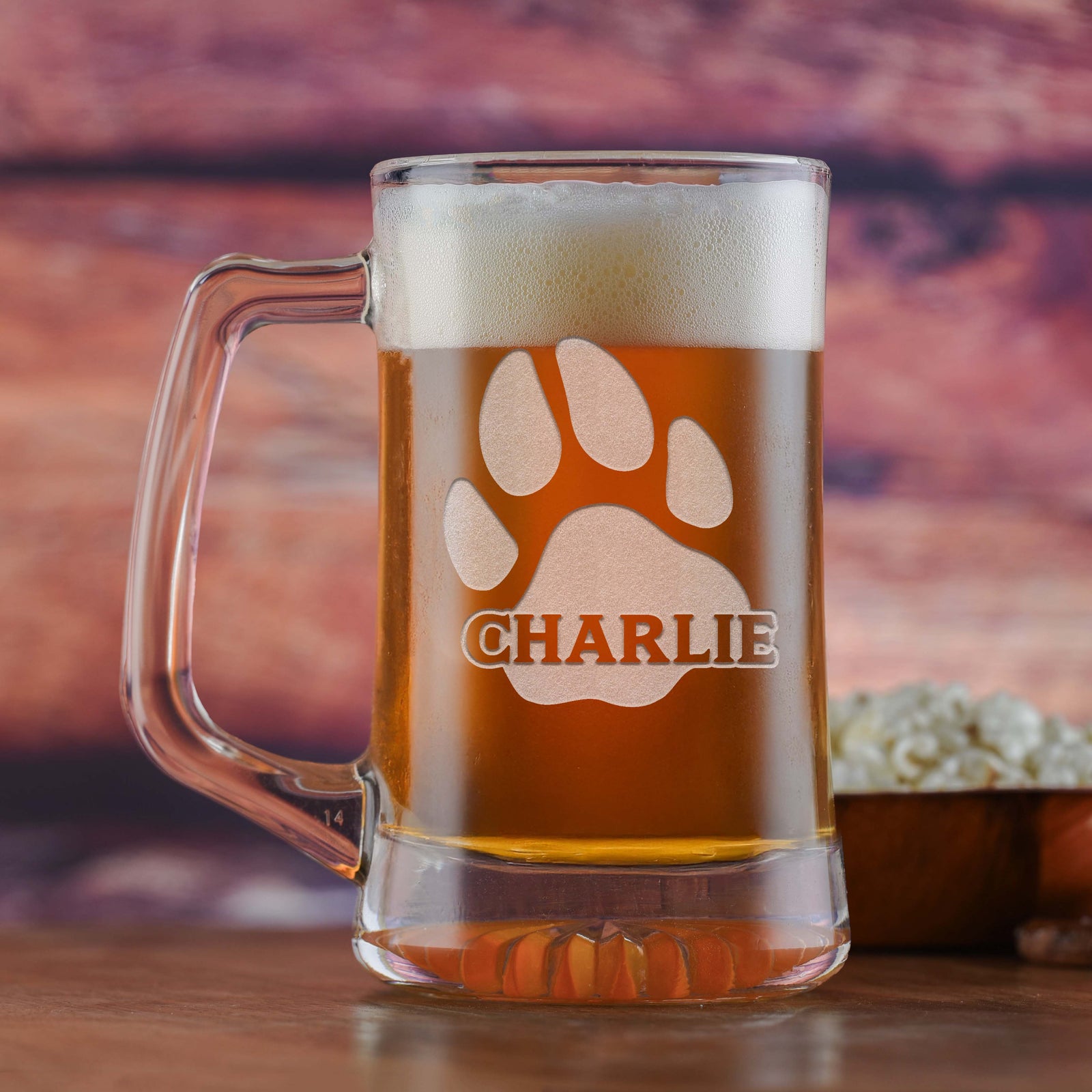 Dogs Name & Paw Print On Beer Mug - Dog Lover Gifts