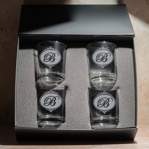 Personalized Sand-Carved Whiskey Glass Set (Set of 4) with Custom Gift Box
