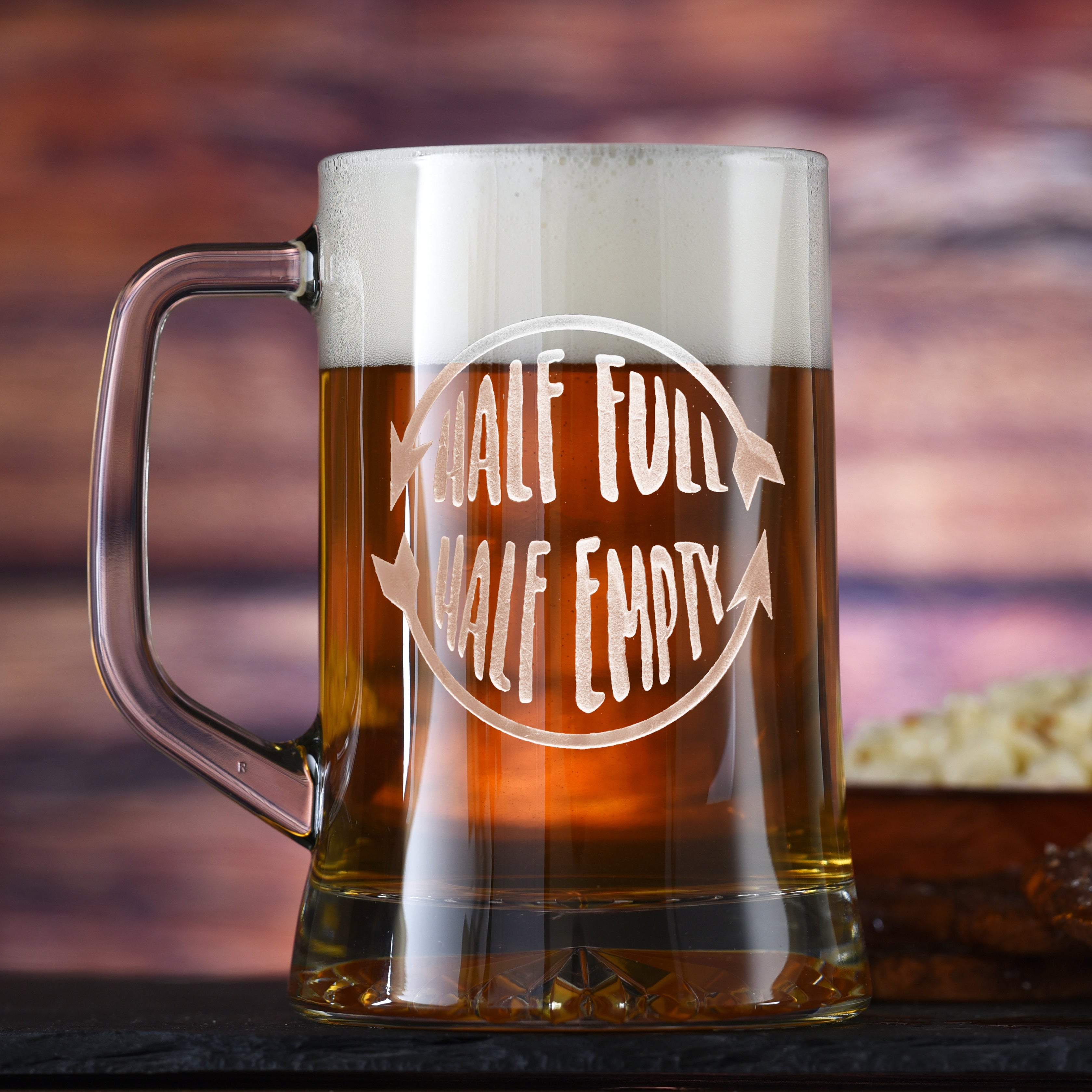 Glass Half Full Half Empty Beer Mug Gift– Crystal Imagery