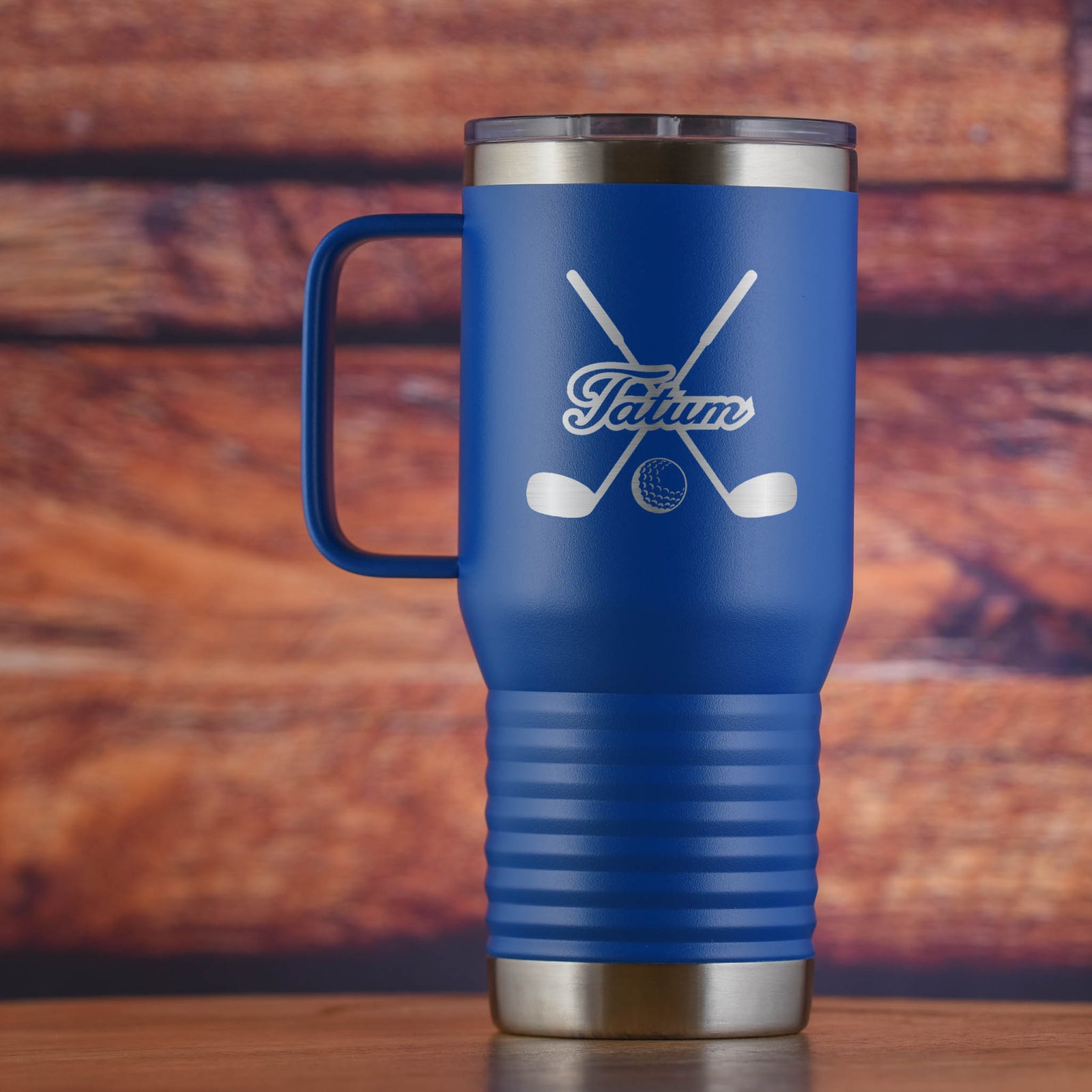 Golf Clubs Themed Travel Tumbler With Handle, Gift For Golfers