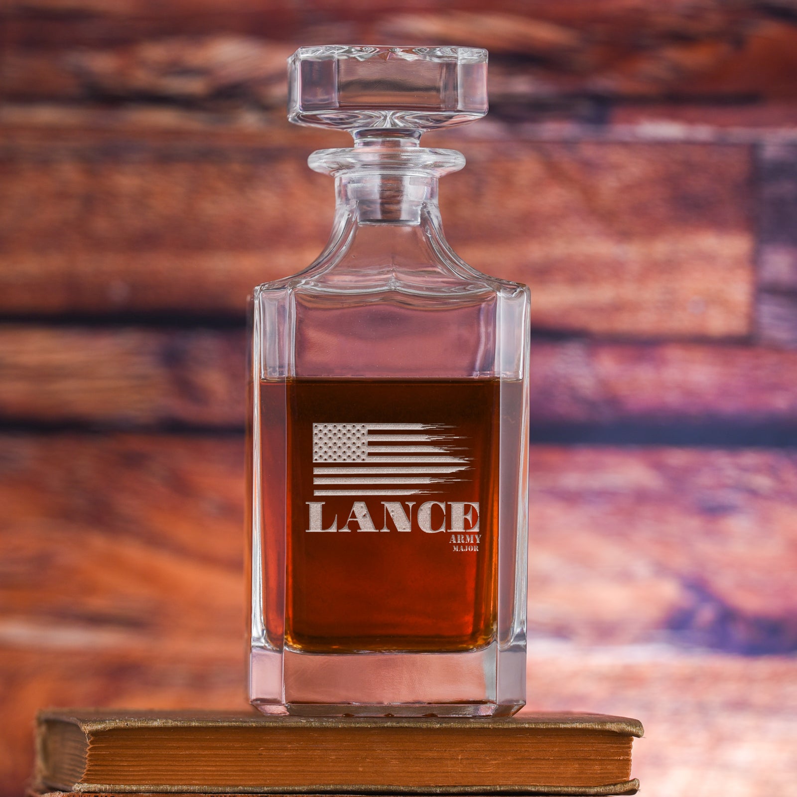 American Heroes Engraved Square Whiskey Decanter