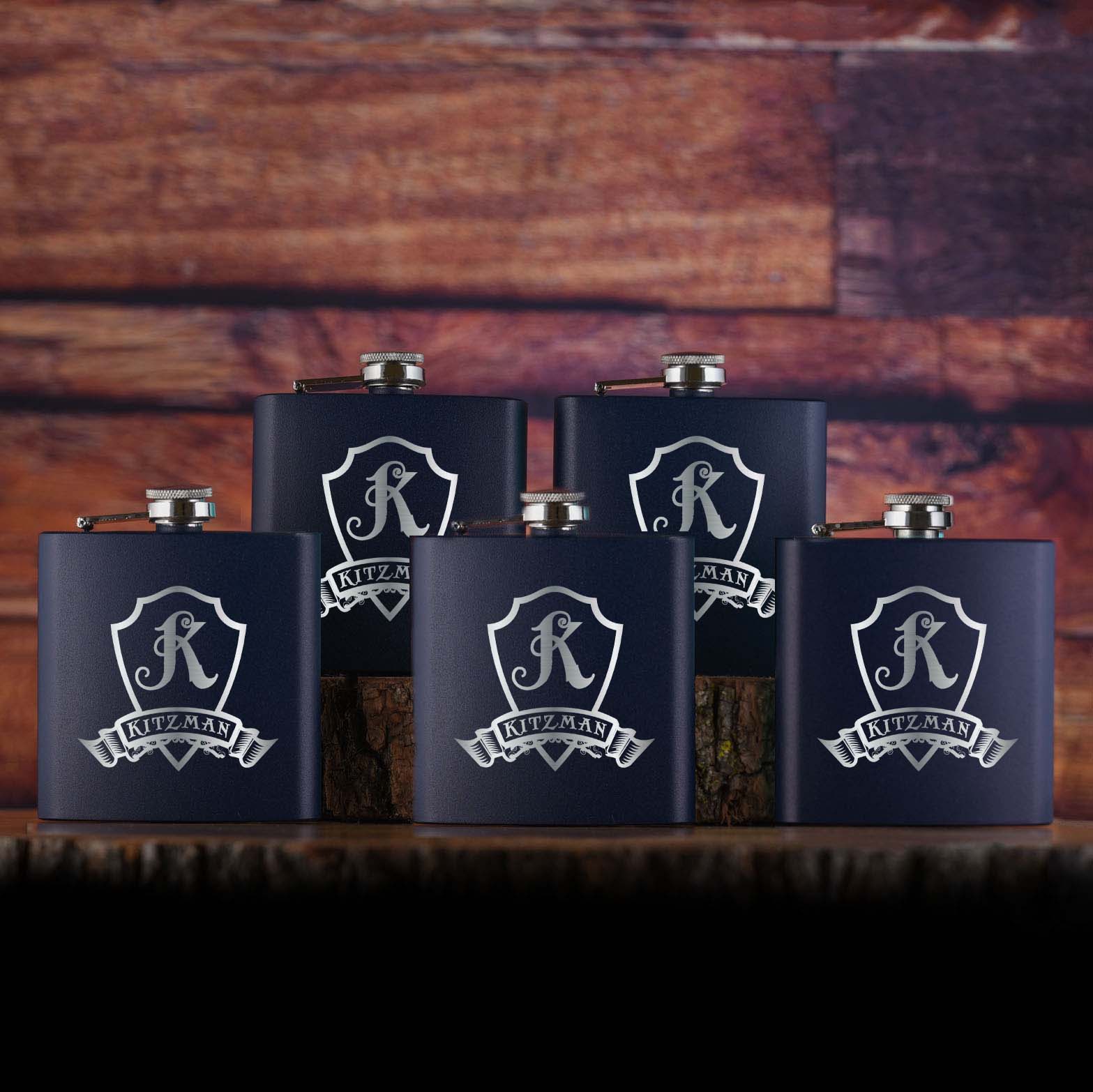 Custom, Engraved Pocket Flask Gifts (Set of 5)