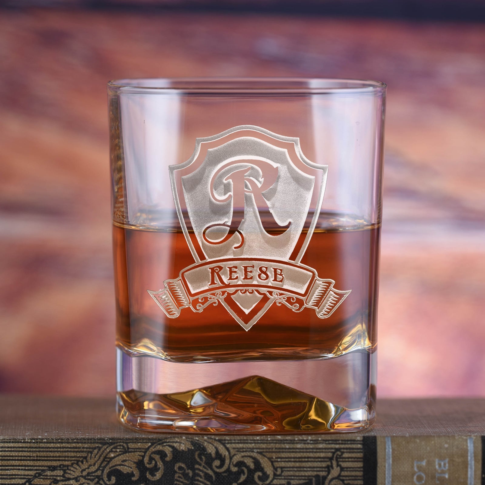 Engraved, Monogrammed Whiskey Glass Luigi Bormioli on the Rocks