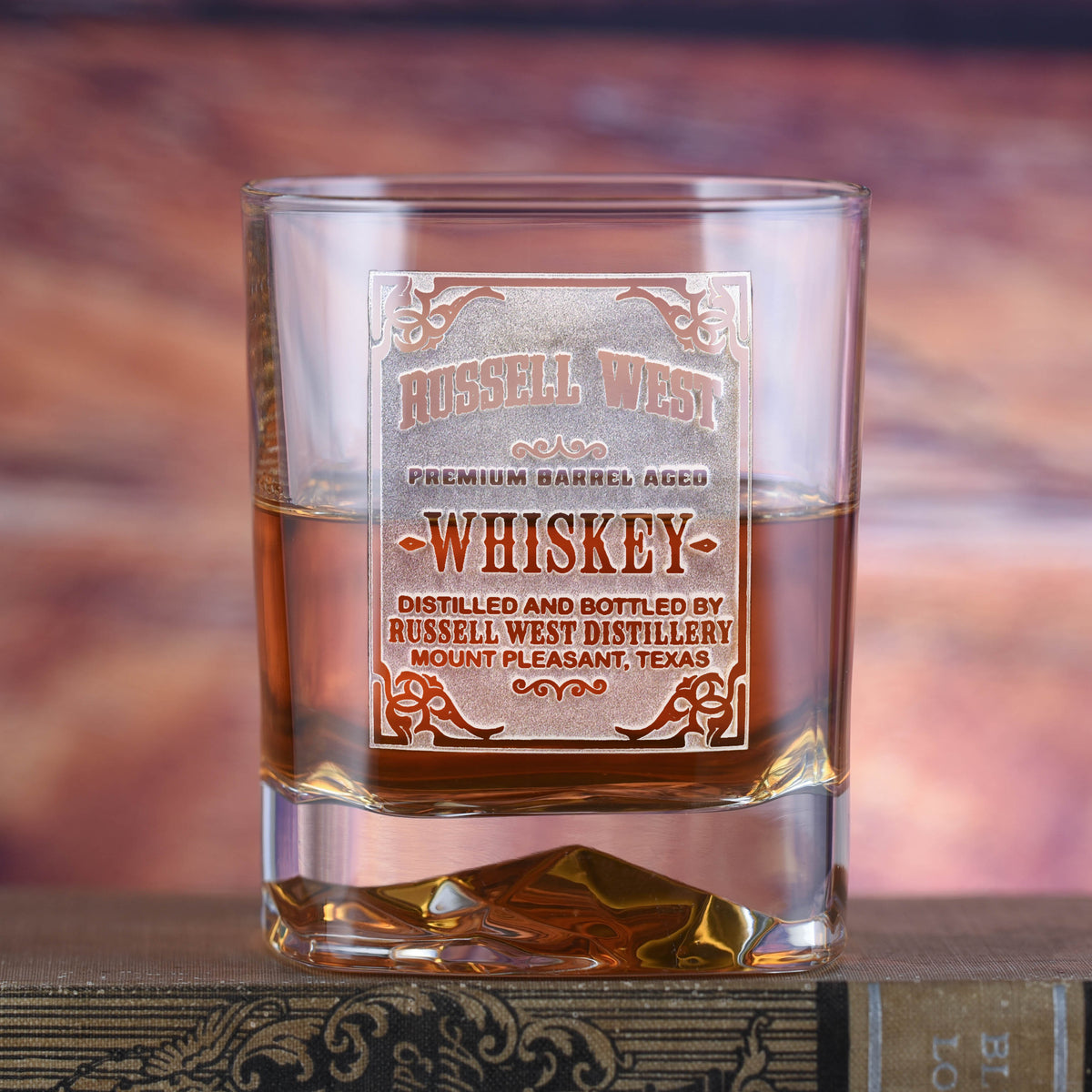 Custom Whiskey Label Dof Glass Luigi Bormioli on the Rocks