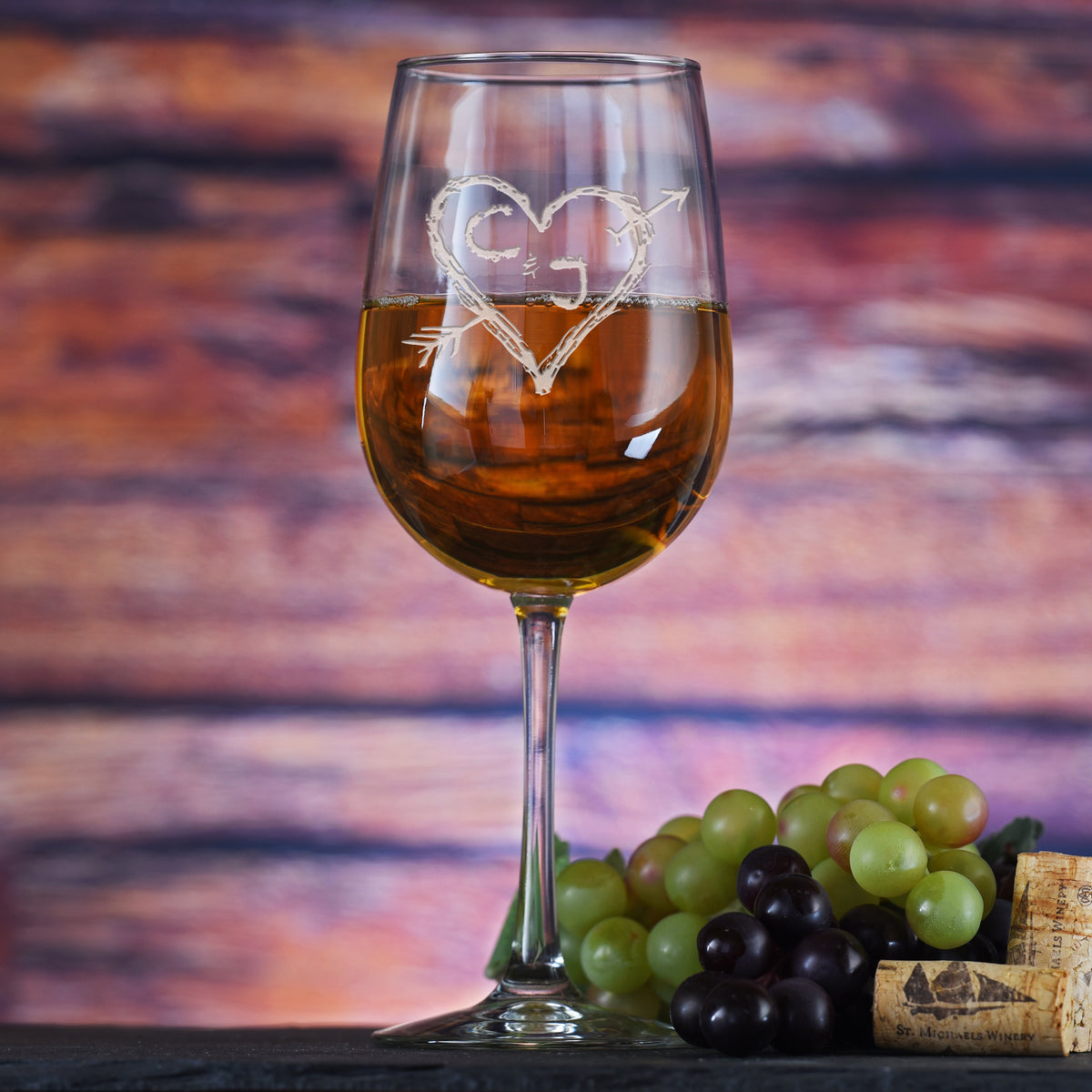 Arrow Heart Lovers Wine Glass, Engraved