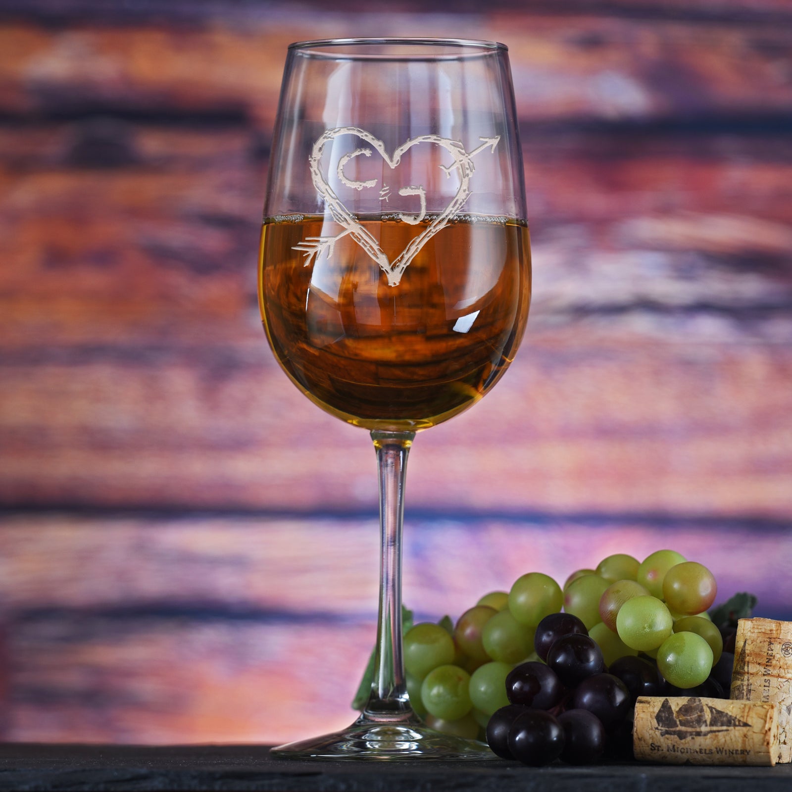 Arrow Heart Lovers Wine Glass, Engraved