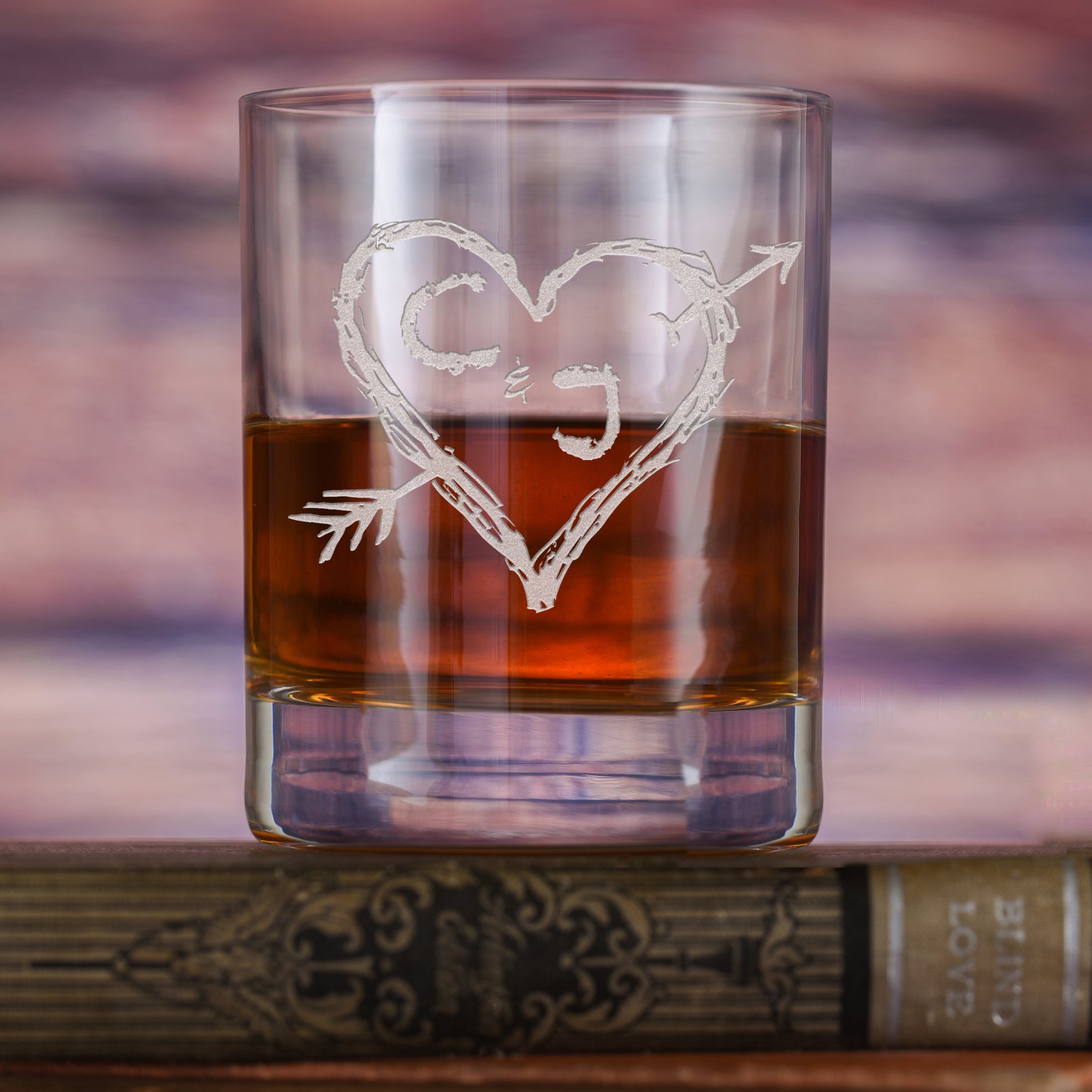 Etched Heart & Arrow Wedding, Anniversary Stolzle Crystal DOF Glass