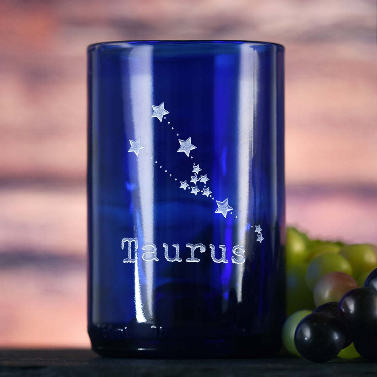 Constellation Zodiac, Blue Recycled Wine Bottle Glass, Engraved