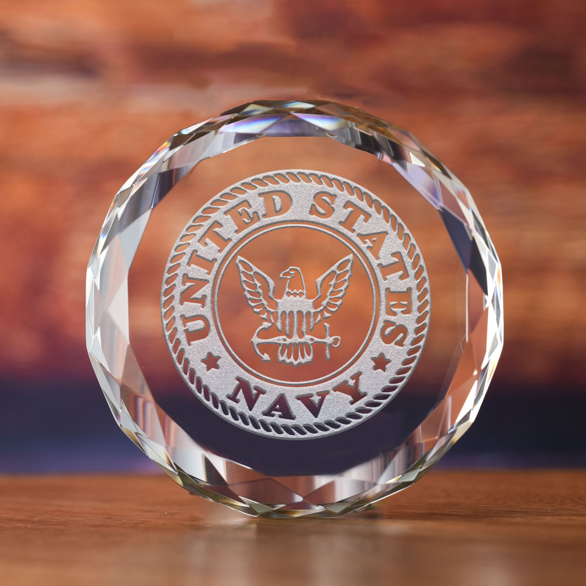 Navy Seal Insignia, Engraved Crystal Paperweight Gift