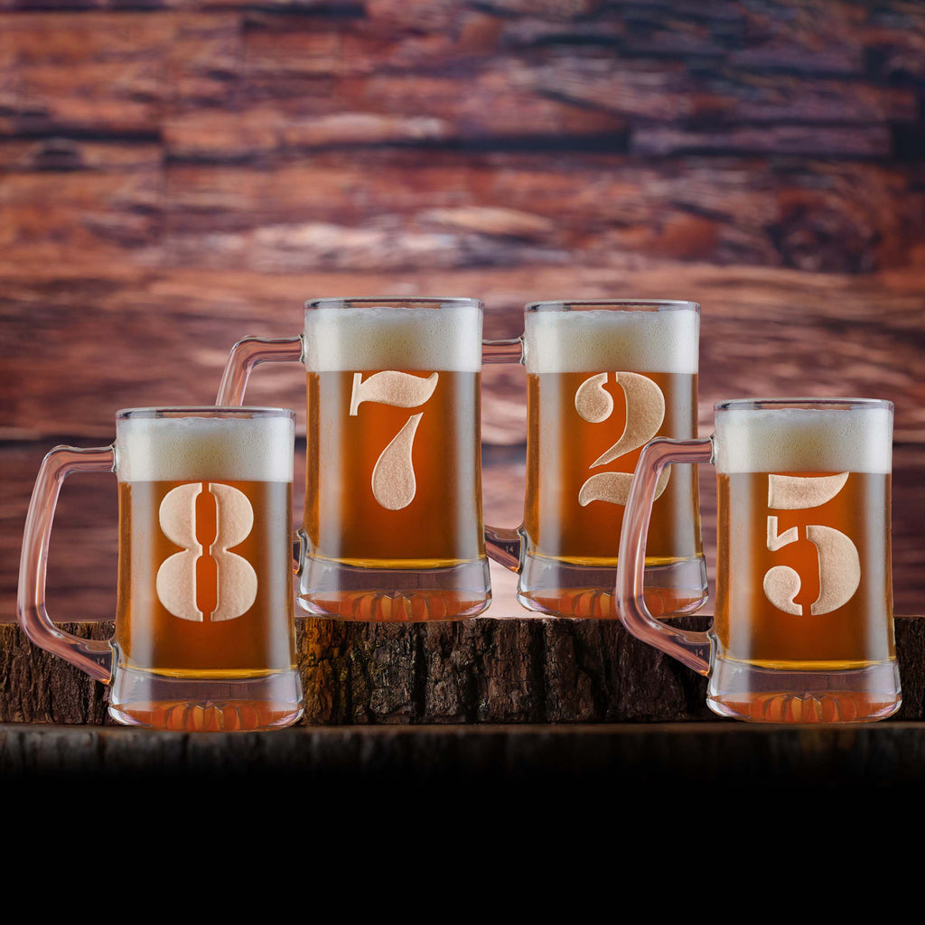 Engraved Numbered One through Eight Beer Mug Set