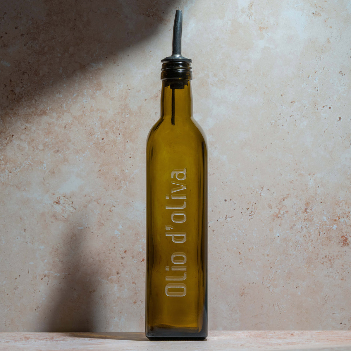 Sandcarved Olive Oil Bottle – 500ml Antique Green Glass