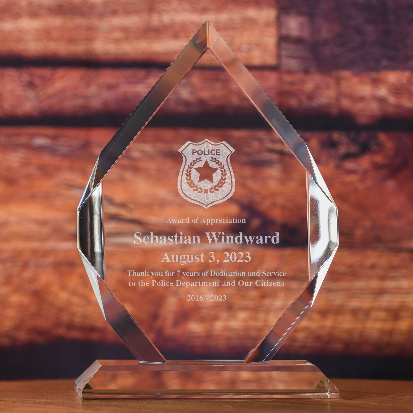 Police Officer, Optic Crystal Diamond Desktop Recognition Award